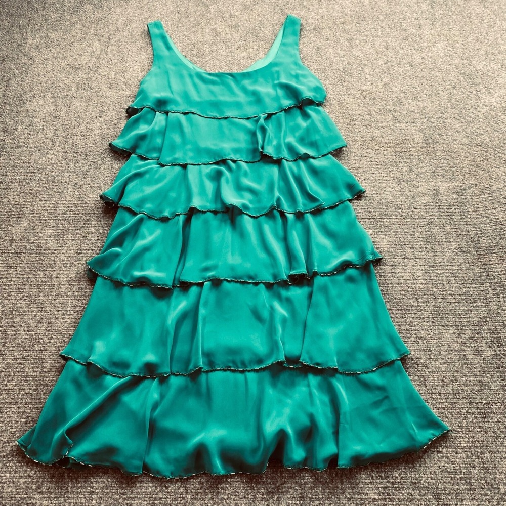 Vintage Scarlett Nite Dress Women's 6 Teal Y2K Tiered Ruffle Beaded Trim Flapper